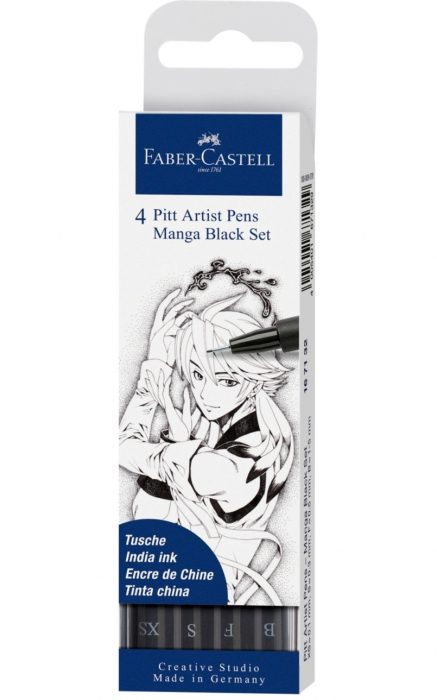 Pitt Artist Pen Manga Set 4 buc Negru Faber-Castell [1]