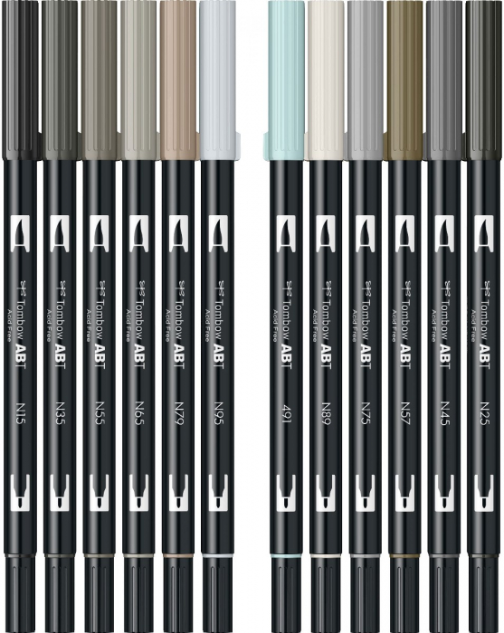 Set 12 Colours Grey ABT Dual Brush Pens, Tombow [4]