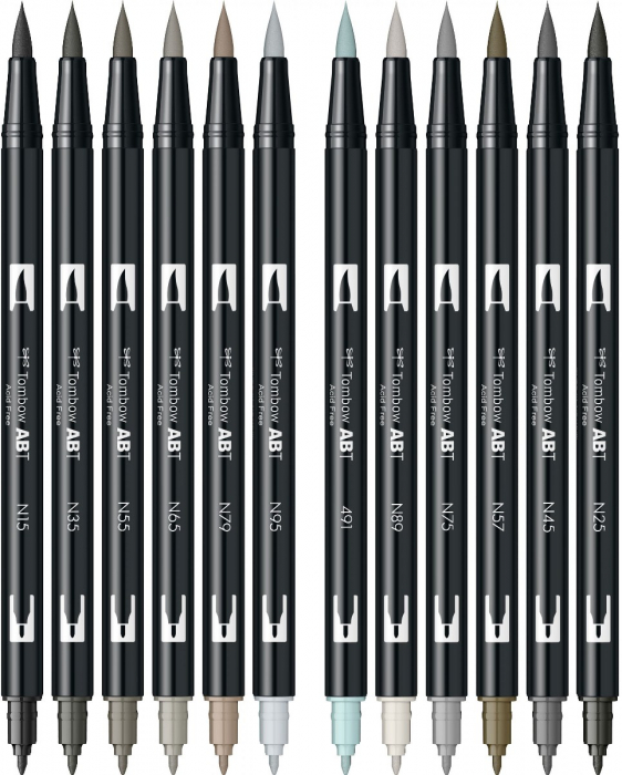 Set 12 Colours Grey ABT Dual Brush Pens, Tombow [5]