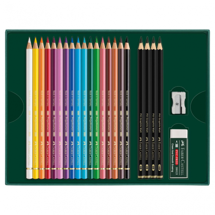 Set 17 Creioane Colorate POLYCHROMOS + 4 Creioane Grafit Matt + Accesorii Faber-Castell [2]