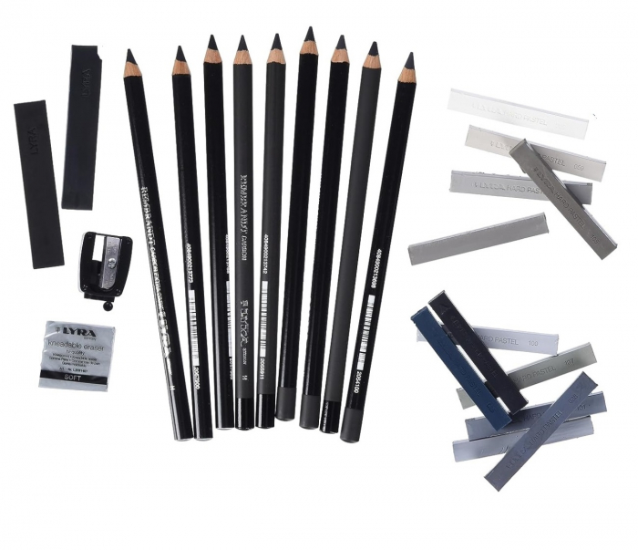 Set 25 Piese, Creioane + accesorii  Sketching tonuri gri Rembrandt, Lyra [3]