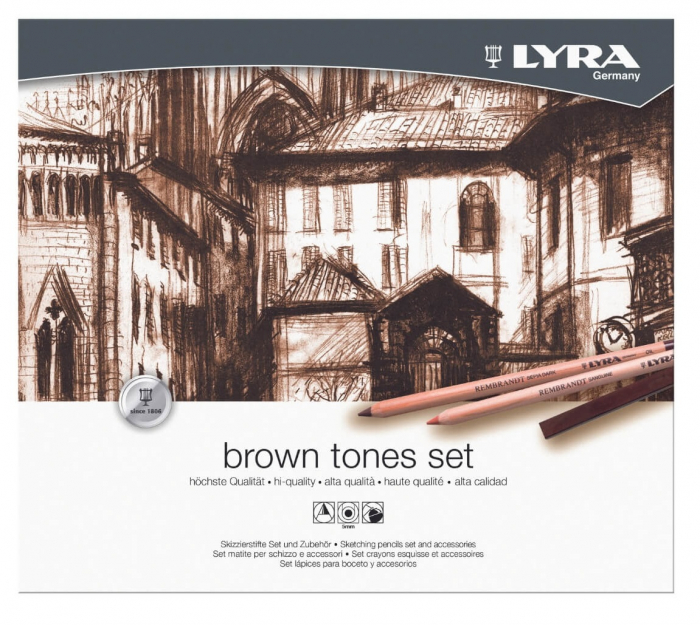Set 25 Piese, Creioane + accesorii  Sketching tonuri maro Rembrandt, Lyra [2]