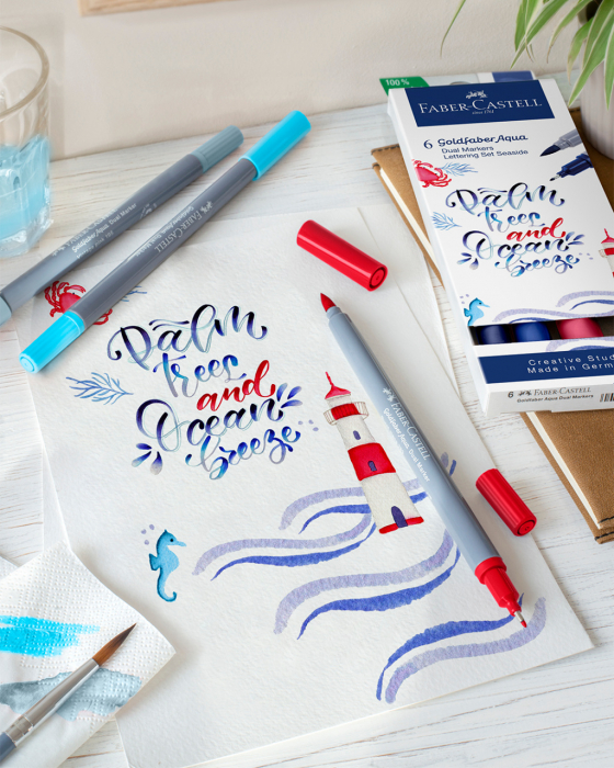 Set 6 Markere Solubile Seaside, 2 Capete Goldfaber, Faber-Castell [3]