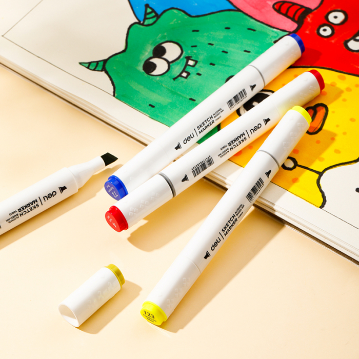 Set 60 Markere Sketching Varf dublu Rotund/Tesit Color Emotion, Deli [7]