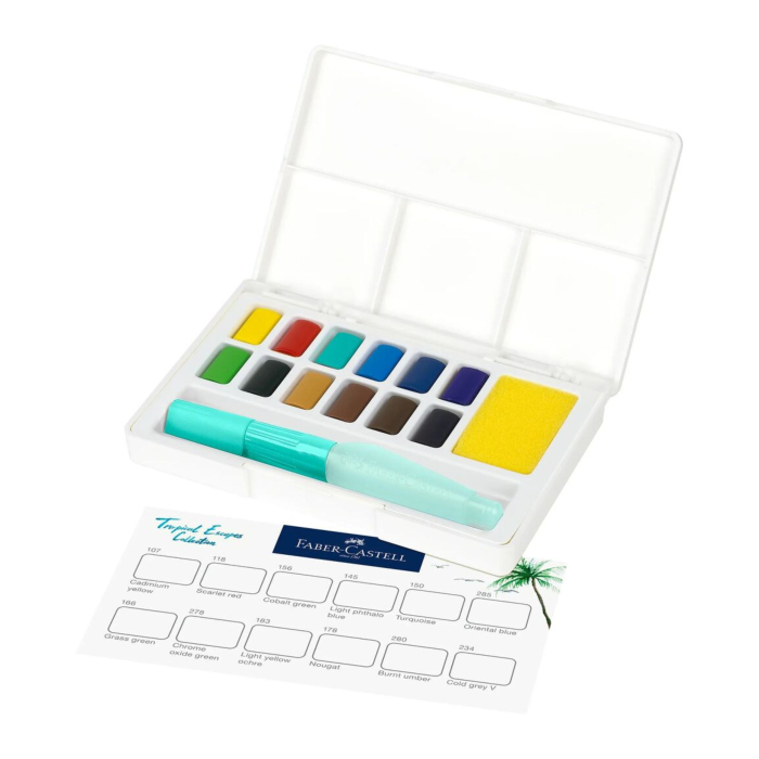 Set Acuarele Tropical Escapes Creative Studio, 12 Culori + Pensulă cu Rezervor de Apa,  Faber-Castell [3]