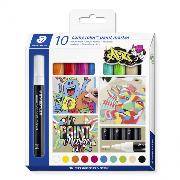 Set Marker Lumocolor Vopsea Acrilic 10 culori, Staedtler [1]