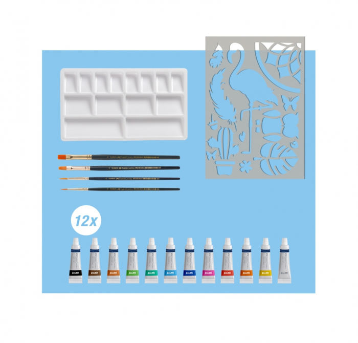 Set Creativ Tempera Acuarele 18 piese (12 culori + 4 pensule + paleta+ sablon), Faber-Castell [3]