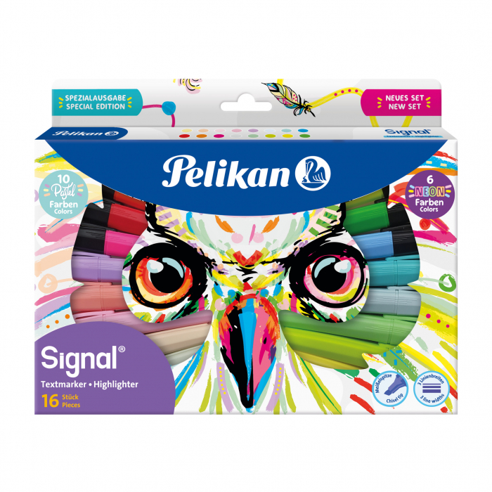 Textmarker Signal, set 16 culori (10 pastel + 6 neon), Pelikan [1]