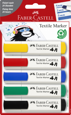 Markere - Markere textile blister 5 culori standard Faber-Castell
