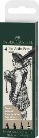 Pitt Artist Pen Set 4buc Negru ( 1.5,C,B,FM)  Faber-Castell