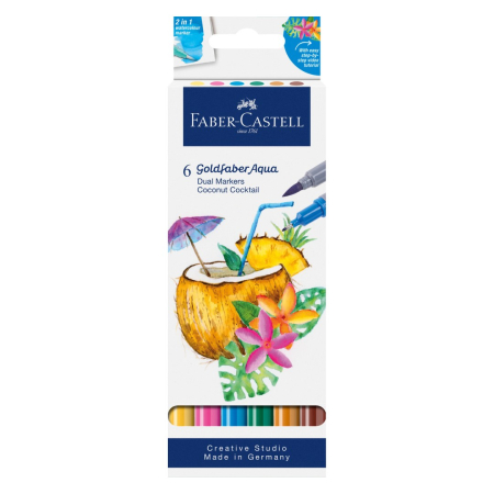 Faber-Castell - 6 Markere solubile 2 capete, Tropical Collection Scoici Goldfaber, Faber-Castell