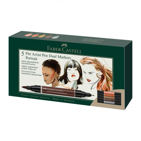 Pitt Artist Pen Brush - Pitt Artist Pen Dual Marker Portrait Set 5 culori, Faber-Castell