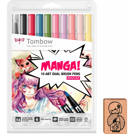 ABT - Set 10 ABT Dual Brush Pens Manga Shojo + Stamp Tombow