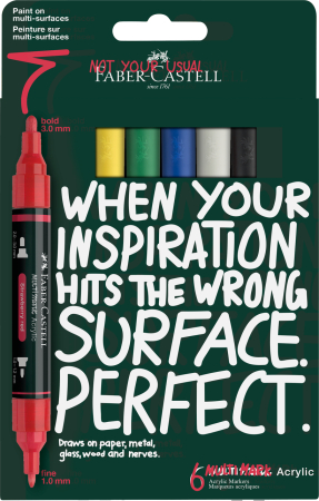 NOU - Blister 6 buc. Marker Acrilic Multimark Culori de Baza, Faber-Castell