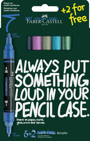 NOU - Blister 6+2 buc. Marker Acrilic Multimark Culori Reci, Faber-Castell