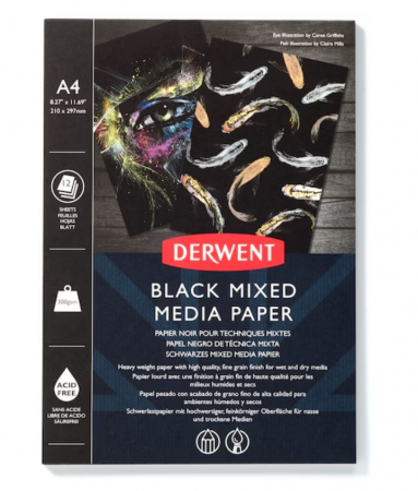 Bloc de desen Derwent Professional, A4, 12 coli, 300g, pentru schite, desen, pictura, hartie neagra