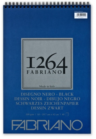 Fabriano - Bloc desen 1264 Black Drawing, A3, 200gr, 40 file, cu spirală, Fabriano