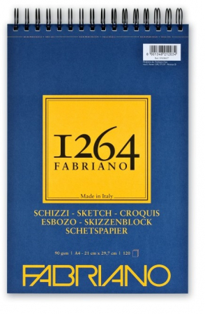 Fabriano - Bloc desen 1264 Schizzi, A4, 90gr, 120 file, cu spirală pe lungime, Fabriano