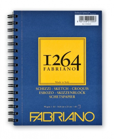 Fabriano - Bloc desen 1264 Schizzi, A5, 90gr, 60 file, cu spirală pe lățime, Fabriano