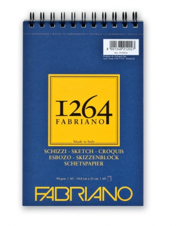 Fabriano - Bloc desen 1264 Schizzi, A5, 90gr, 60 file, cu spirală pe lungime, Fabriano