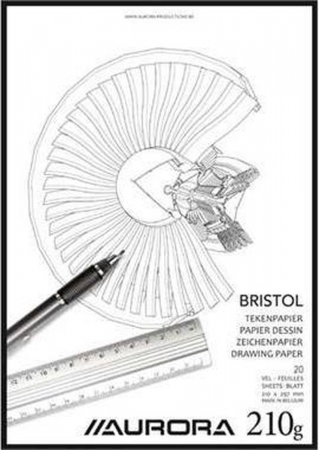 Aurora - Bloc desen A4, 20 file,210g/mp, pentru schite, AURORA Bristol 
