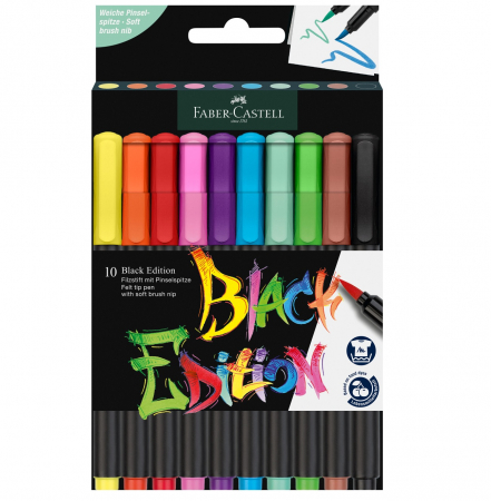 Back to School 2024 - Brush Pens BLACK EDITION Set 10 culori, Faber-Castell