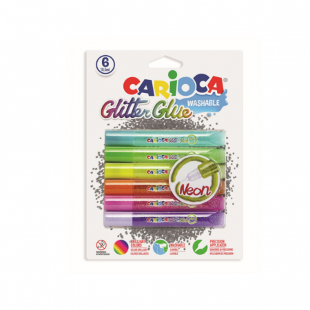 Carioca - Lipici Glitter Neon lavabil 6 culori/blister, CARIOCA