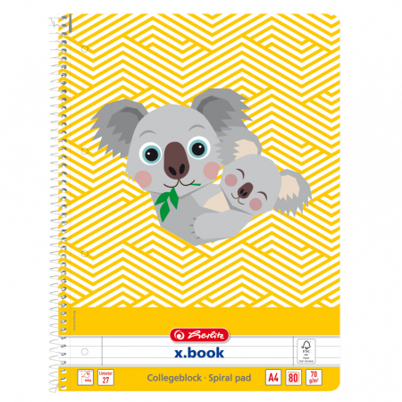 Brand - Caiet A4 cu spira, 80 file, dictando, motiv Cute Animals Koala, Herlitz