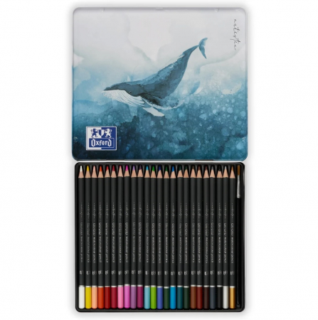 Creioane Color Watercolour, 24 culori in cutie metal,colectia Artistic, Oxford [1]
