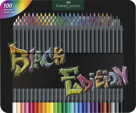 Creioane Colorate Permanente - Creioane Colorate 100 Culori BLACK EDITION cutie metal, Faber-Castell