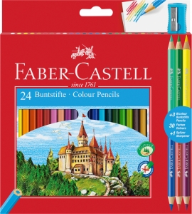 Creioane Colorate & Creioane Grafit - Creioane Colorate 24+3 Culori Eco + Ascutitoare Faber-Castell
