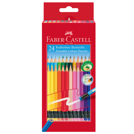 Creioane Colorate & Creioane Grafit - Creioane Colorate 24 Culori Cu Guma Eco Faber-Castell