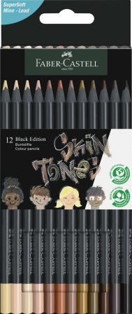 Creioane Colorate Permanente - Creioane Colorate 12 Culori SKIN TONES Black Edition Faber-Castell