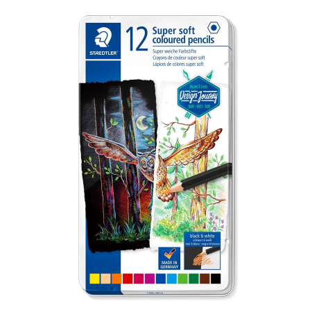 Creioane Colorate Permanente - Creioane Colorate 12 Culori SUPER SOFT Cutie Metal, STAEDTLER