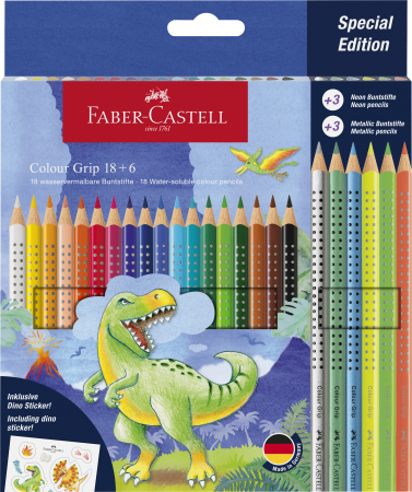 NOU - Creioane Colorate 18+6 Culori Grip 2001 Dinozauri Faber-Castell