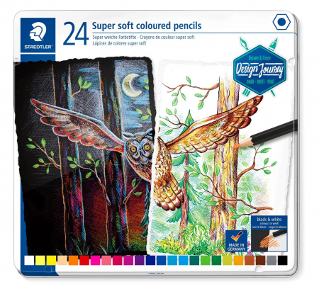 Creioane Colorate Permanente - Creioane Colorate 24 Culori SUPER SOFT Cutie Metal, STAEDTLER