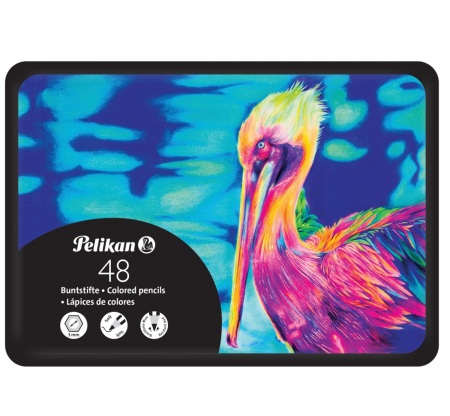 Desen - Creioane colorate Premium, set 48 culori,cutie metalica, Pelikan