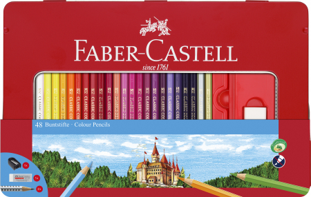 Creioane Colorate & Creioane Grafit - Creioane Colorate 48 Culori si 4 Accesorii Cutie Metal Faber-Castell