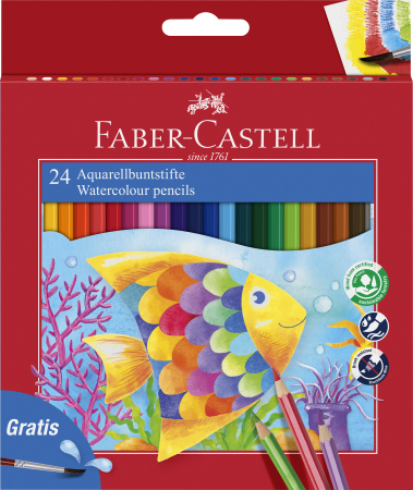 Creioane Colorate & Creioane Grafit - Creioane Colorate Acuarela 24 Buc si Pensula Faber-Castell