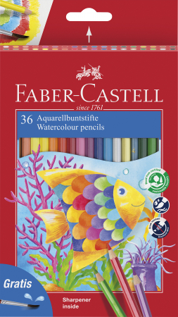 NOU - Creioane Acuarela Classic Color 36 Buc + Pensula Faber-Castell