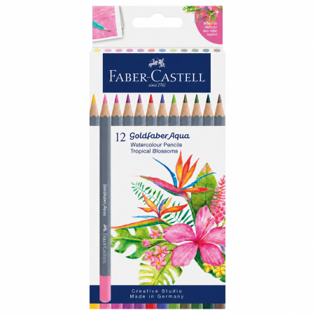 Goldfaber Aqua - Creioane Colorate Aquarelle Goldfaber Tropical Collection, 12 Culori, Faber-Castell