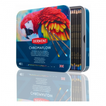 Creioane Colorate Permanente - Creioane colorate Professional Chromaflow, cutie metalica, 48 buc/set, Derwent