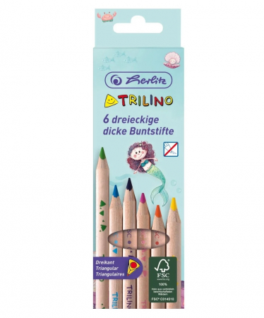 Brand - Creioane color Trilino Jumbo triunghiulare, motiv Mermaid, set 6, Herlitz