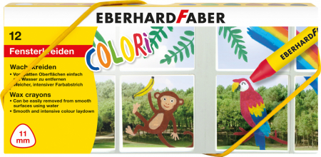 Creioane cerate, Creioane plastic - Creioane Cerate pentru Sticla 12 Culori EBERHARD FABER