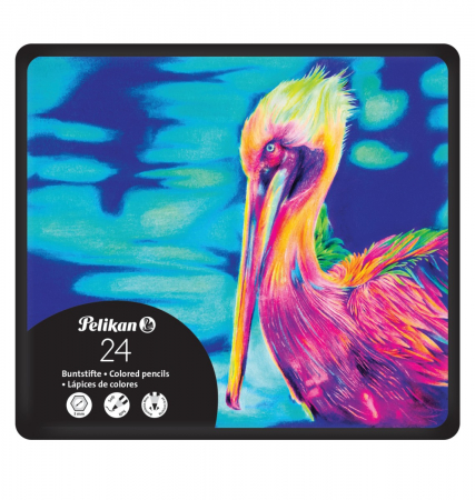 Desen - Creioane colorate Premium, set 24 culori,cutie metalica, Pelikan