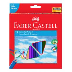 Creioane Colorate Triunghiulare cu Ascutitoare Eco 24 culori Faber-Castell