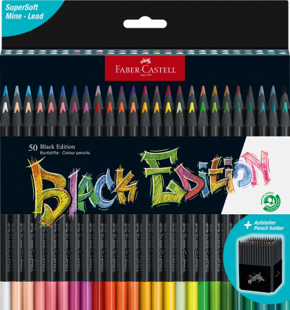 Creioane Colorate Permanente - Creioane Colorate 50 culori Black Edition, Faber Castell
