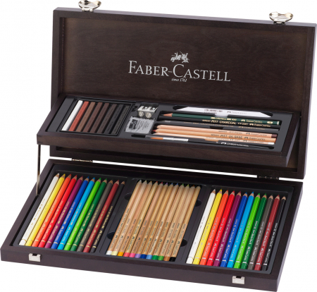 Polychromos Creioane Colorate si Pasteluri - Cutie Lemn 53 Buc Art & Graphic Compendium, Faber-Castell