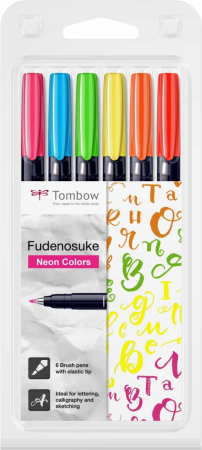 Pen Brush - Set 6 Culori Fudenosuke Neon, Tombow