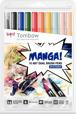 ABT - ABT Dual Brush Pen Manga Sohnen - Set 10 Culori Tombow